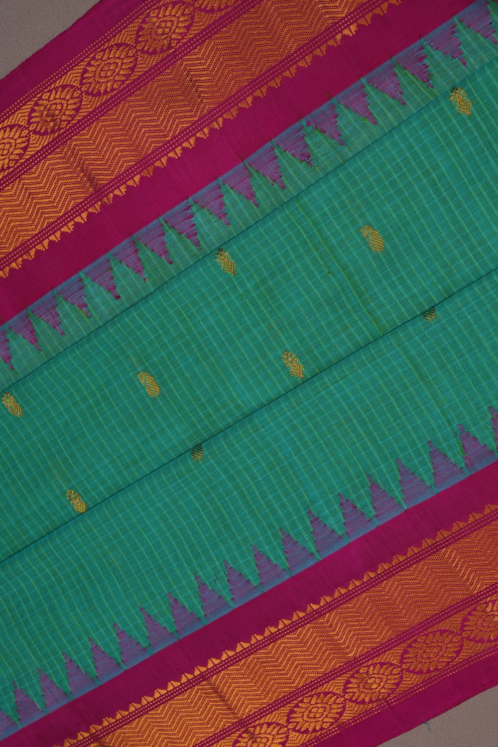 Image of Gadwal Silk Cotton Sea Green Saree