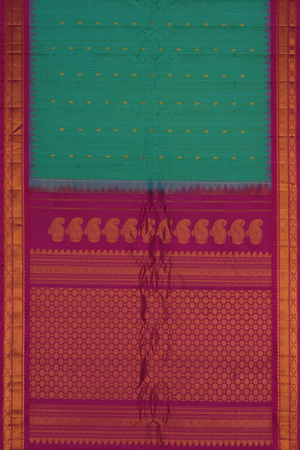 Image of Gadwal Silk Cotton Sea Green Saree