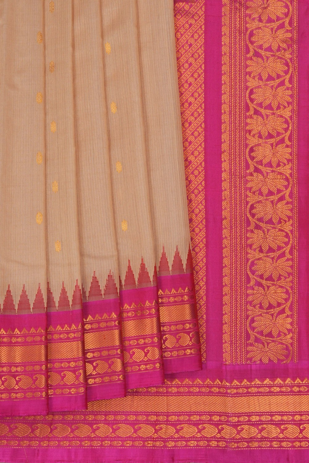 Image of Gadwal Silk Cotton Beige Saree