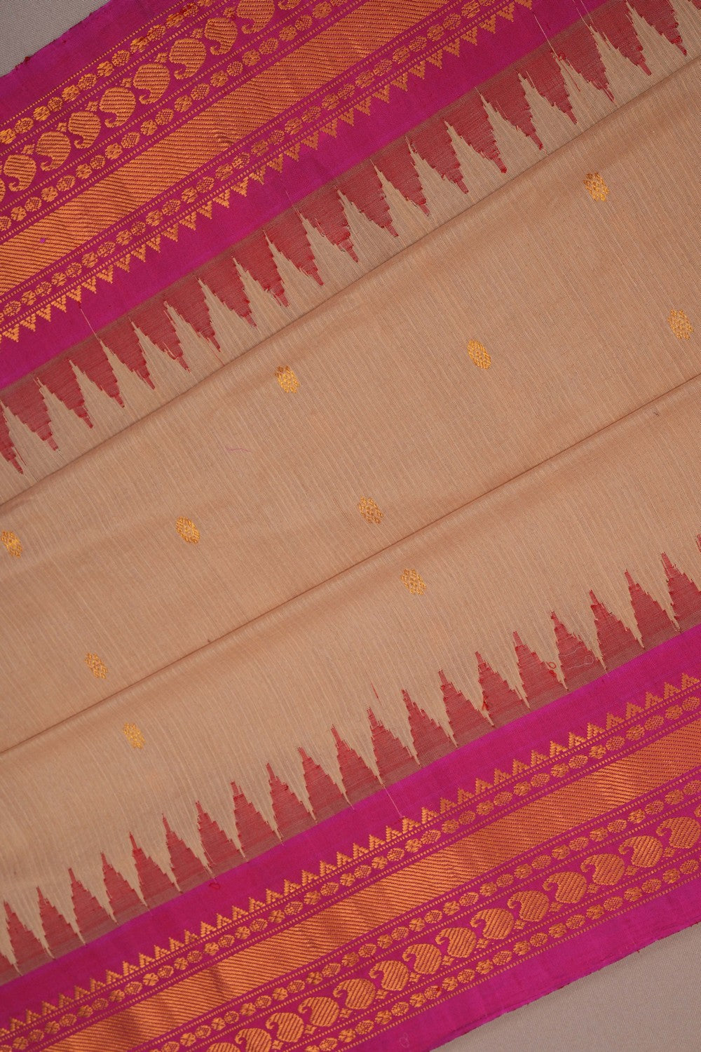 Image of Gadwal Silk Cotton Beige Saree