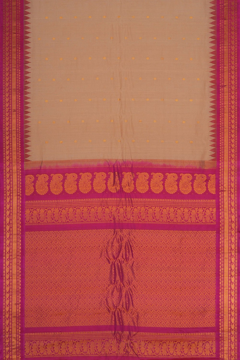 Image of Gadwal Silk Cotton Beige Saree