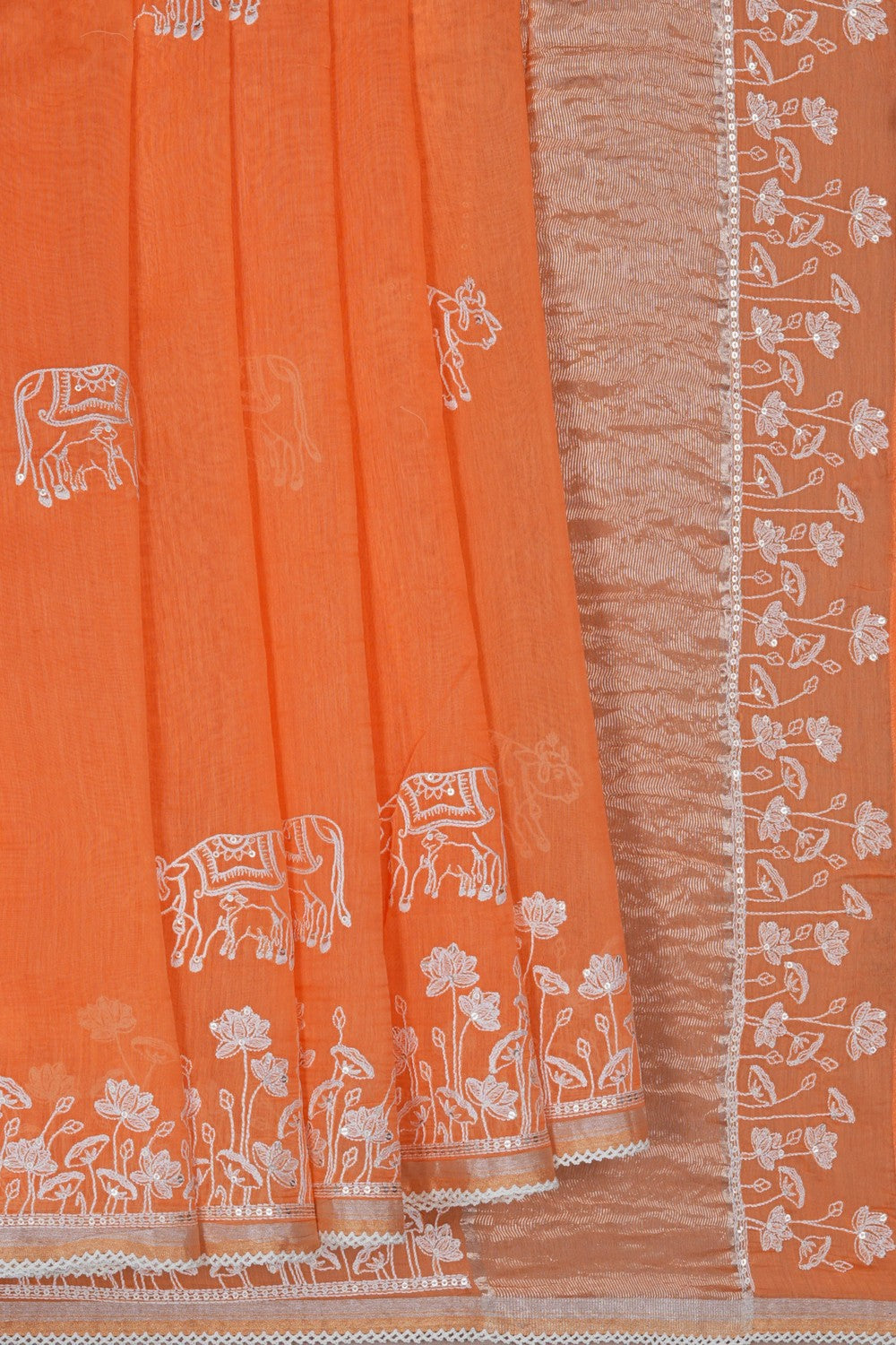 Image of An Orange Embroidery Saree