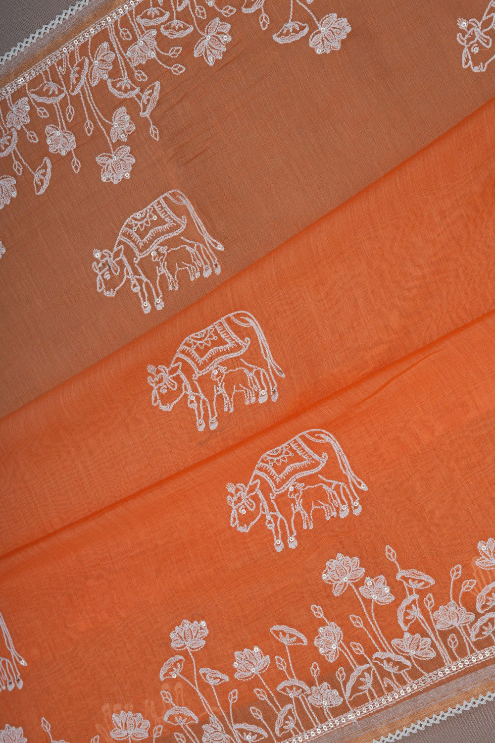 Image of An Orange Embroidery Saree