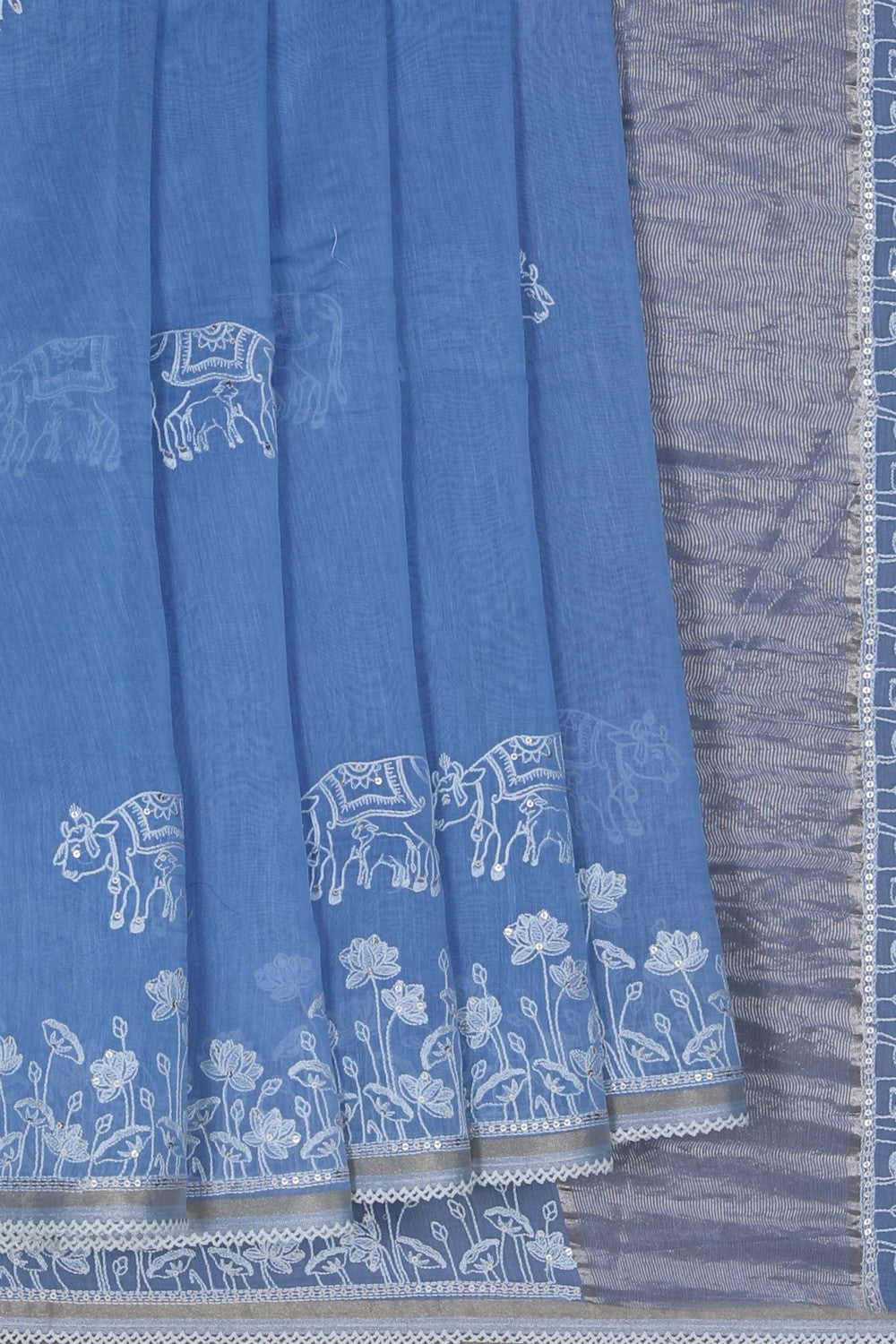 Image of A Smoky Blue Embroidery Saree