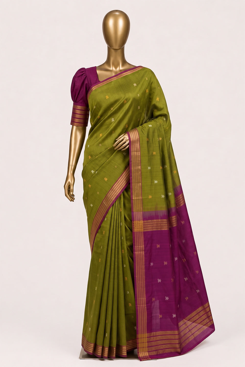 Image of Green Venkatagiri Silk Cotton Saree