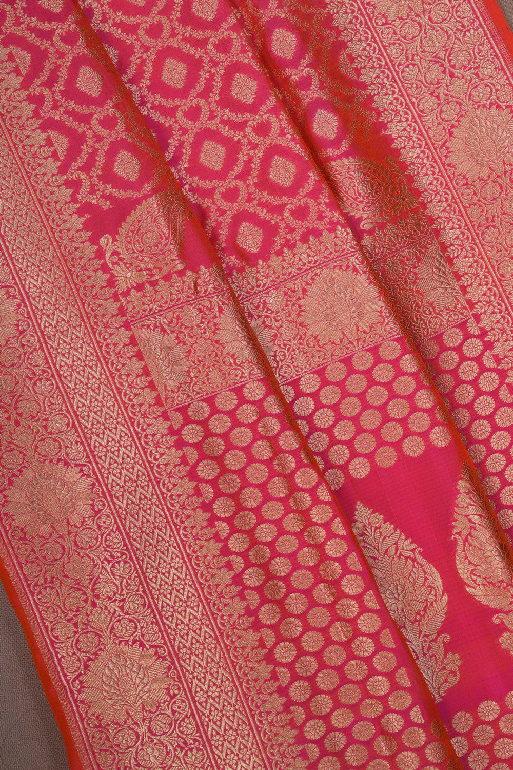 Image of Banarasi Silk Brocade Fuchsia Pink Saree