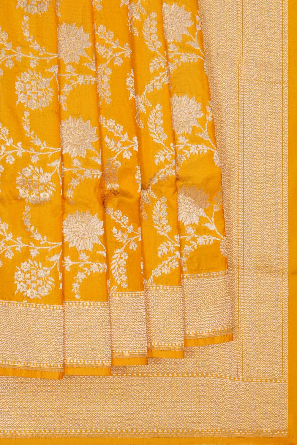 Image of Banarasi Silk Brocade Yellow Saree