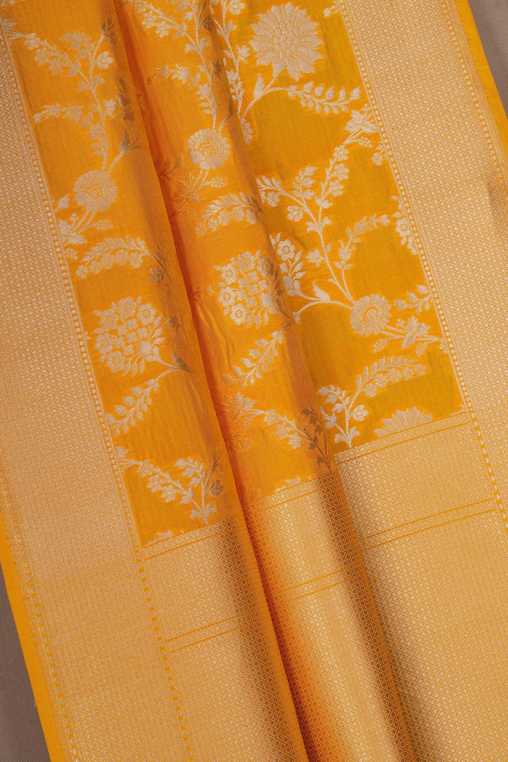 Image of Banarasi Silk Brocade Yellow Saree