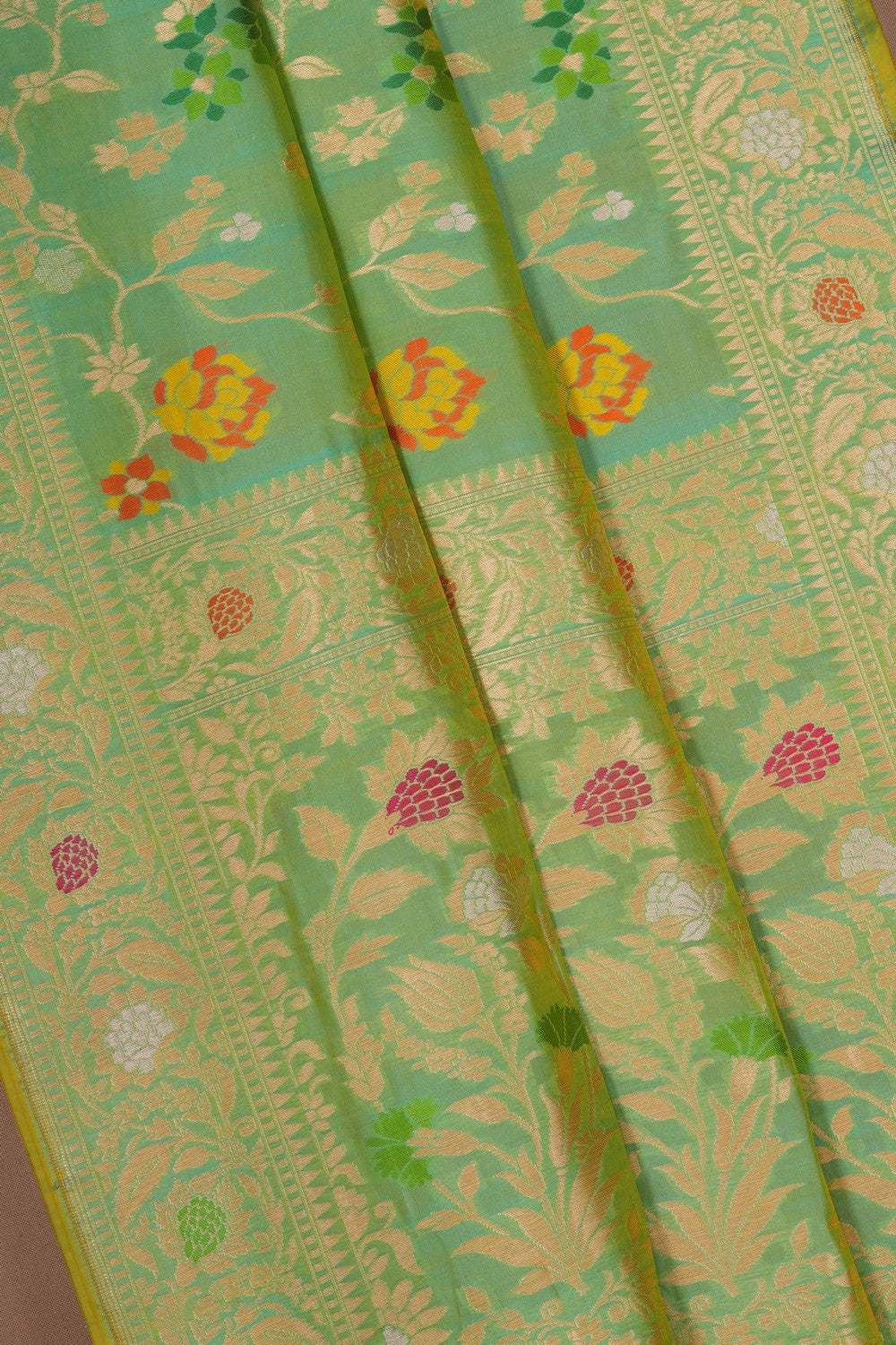 Image of Banarasi Silk Brocade Mint Green Saree