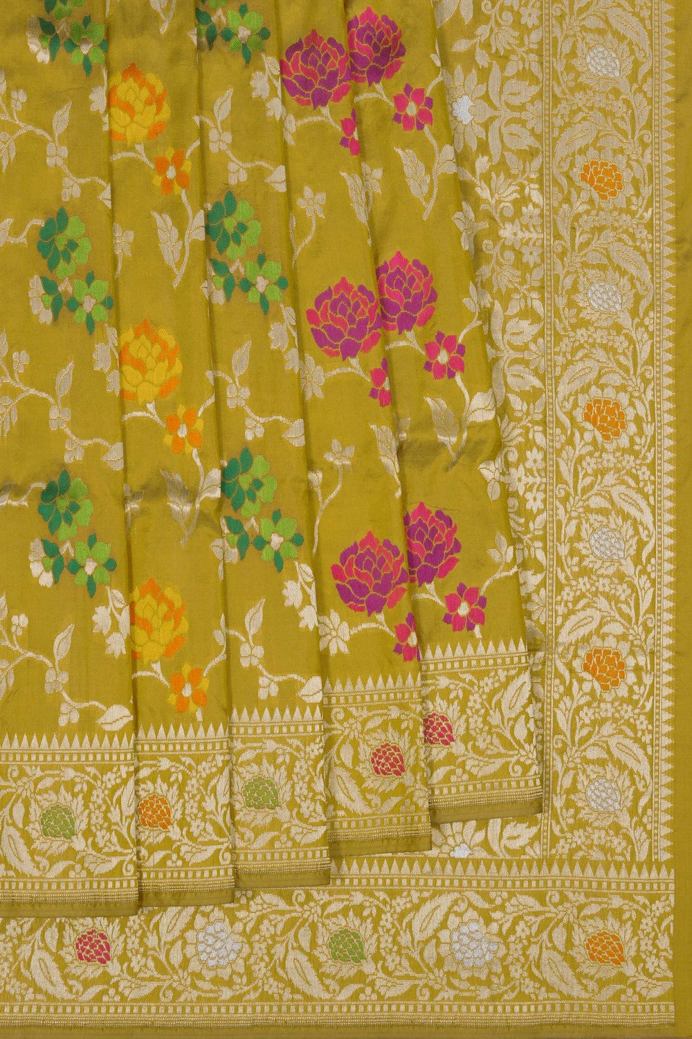 Image of Banarasi Silk Brocade Spring Green Saree