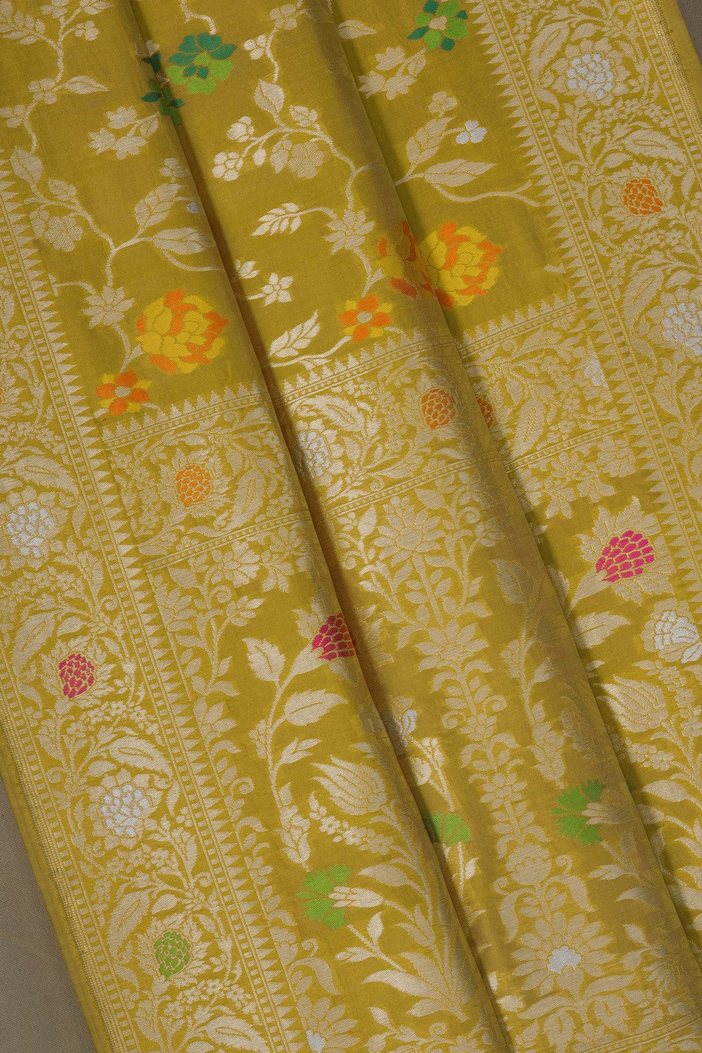 Image of Banarasi Silk Brocade Spring Green Saree