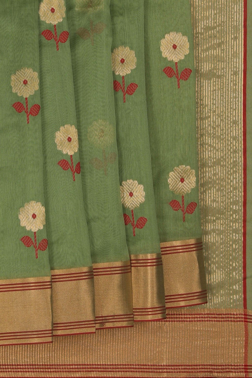 Image of Chanderi Silk Cotton Green Saree