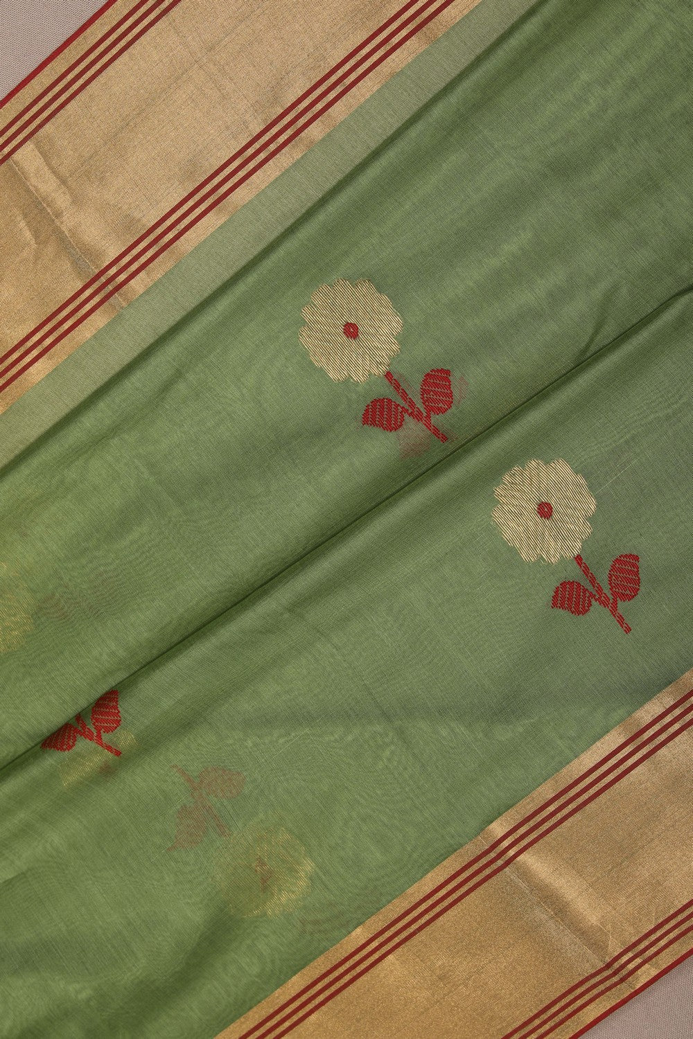 Image of Chanderi Silk Cotton Green Saree