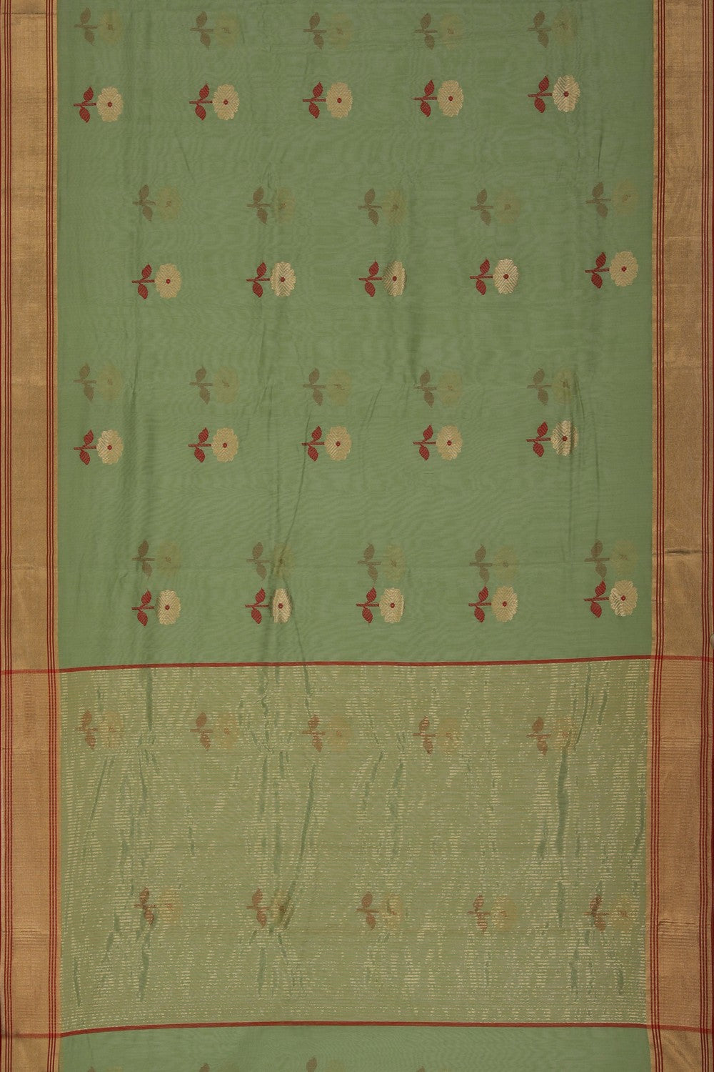 Image of Chanderi Silk Cotton Green Saree