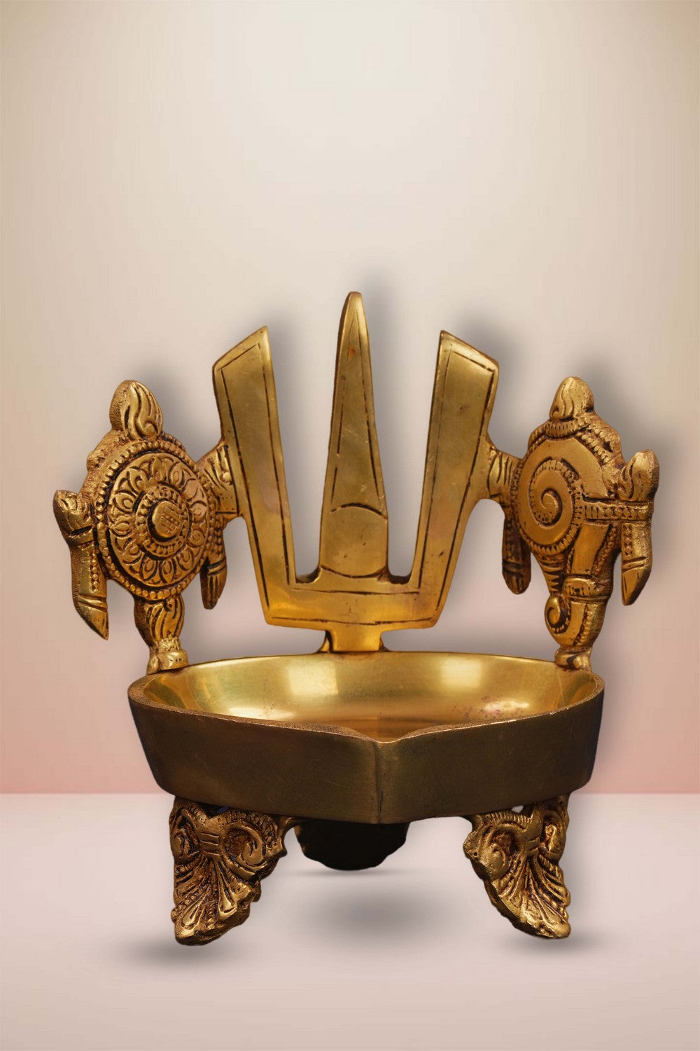 Image of Brass Diya Namalu with shankh and chakra