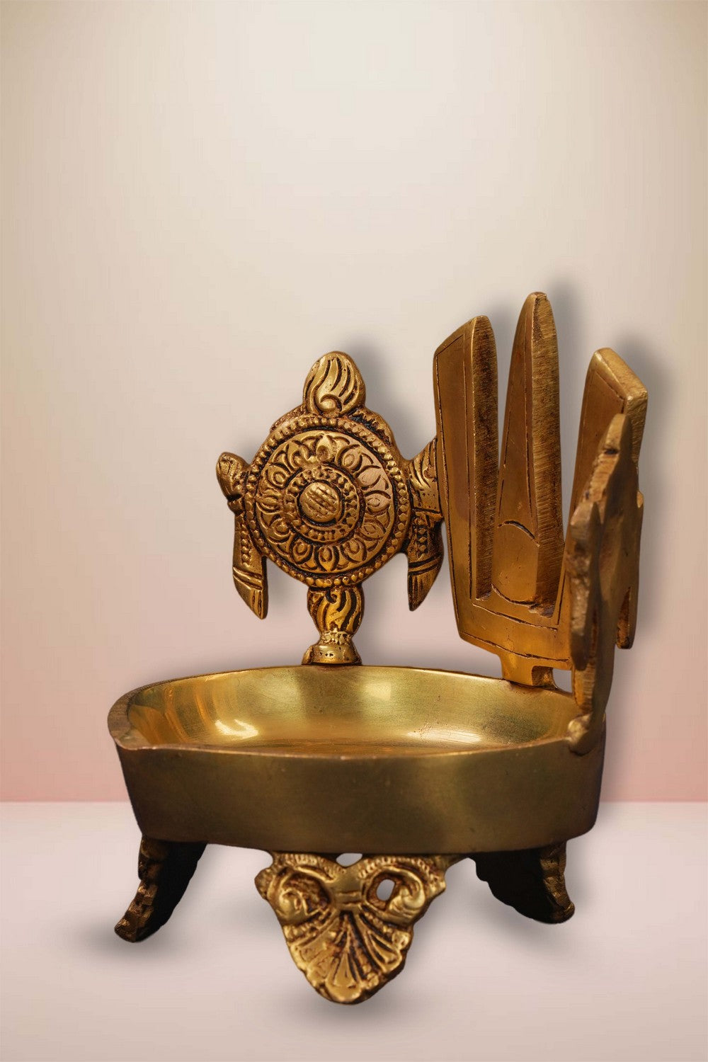 Image of Brass Diya Namalu with shankh and chakra