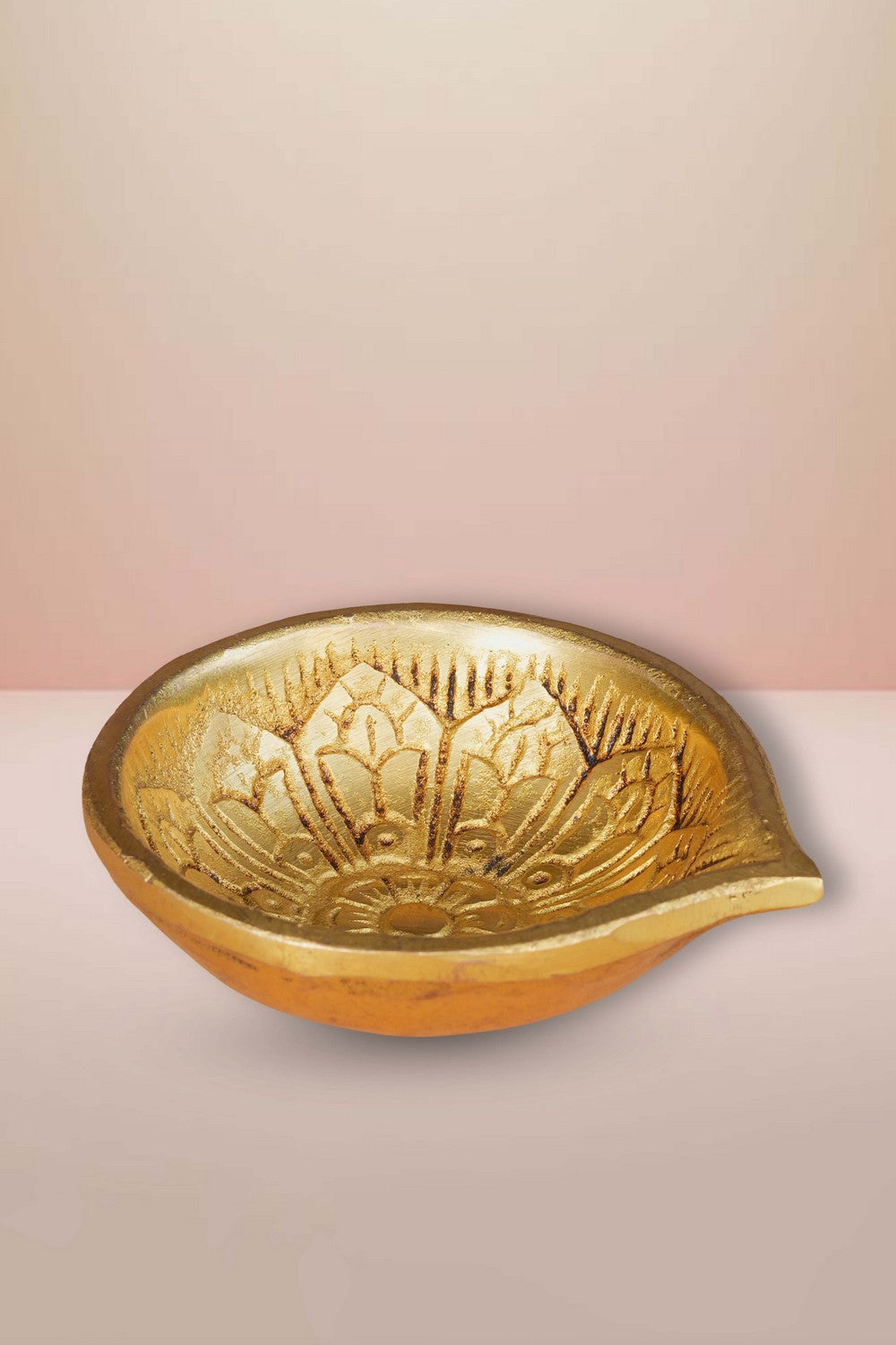 Image of Brass Diya With Beautiful Craving