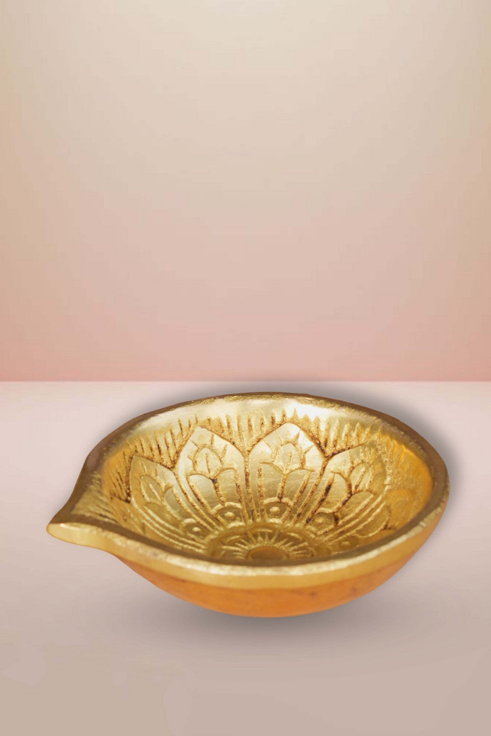 Image of Brass Diya With Beautiful Craving