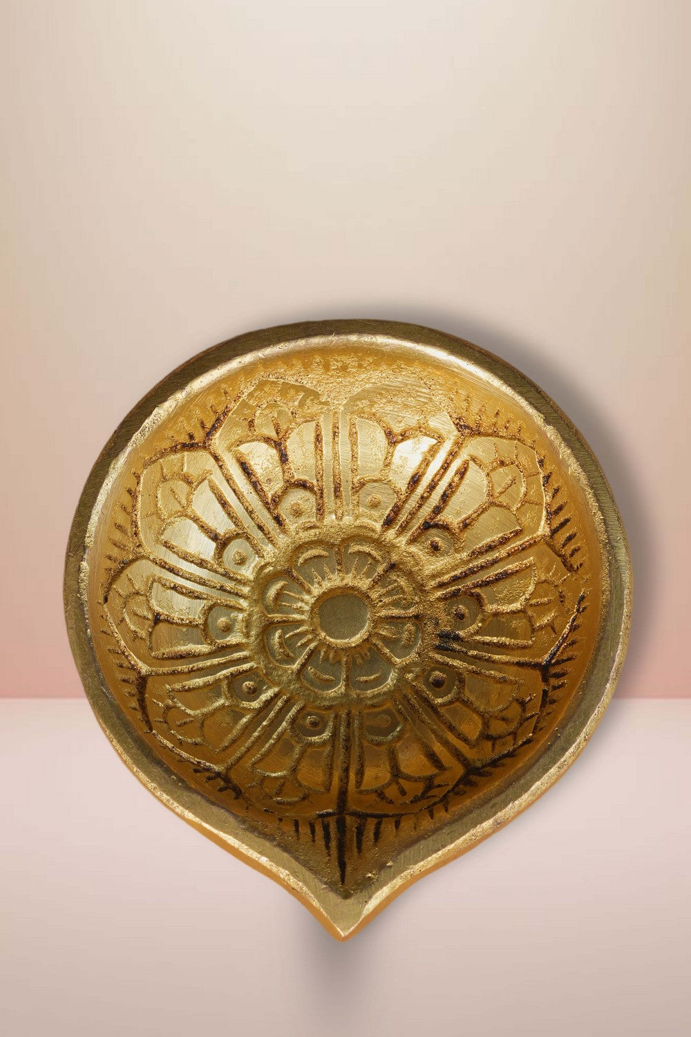 Image of Brass Diya With Beautiful Craving