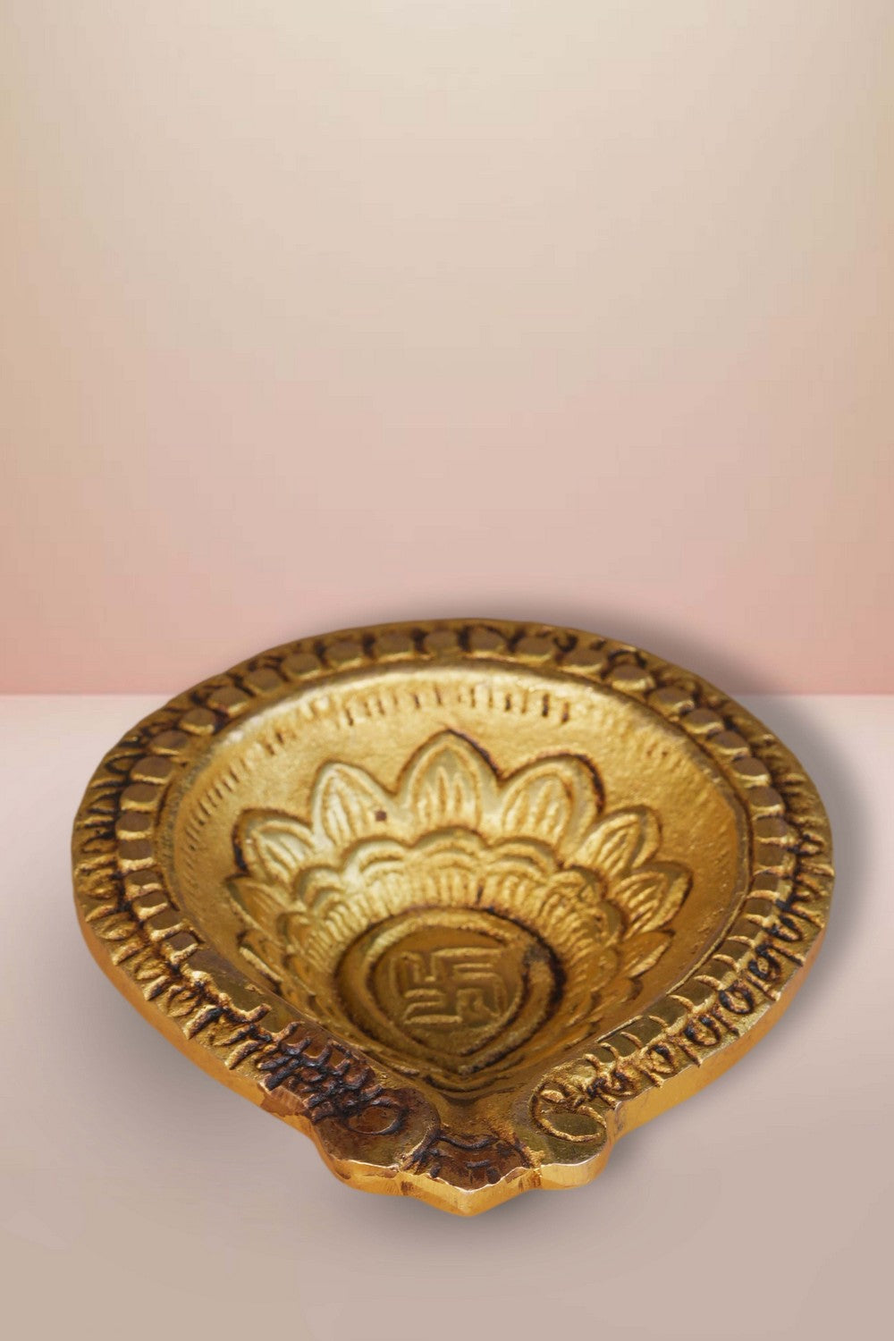 Image of Brass Diya With Beautiful Craving