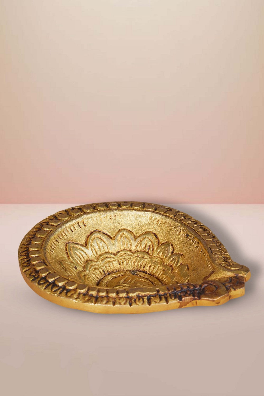 Image of Brass Diya With Beautiful Craving