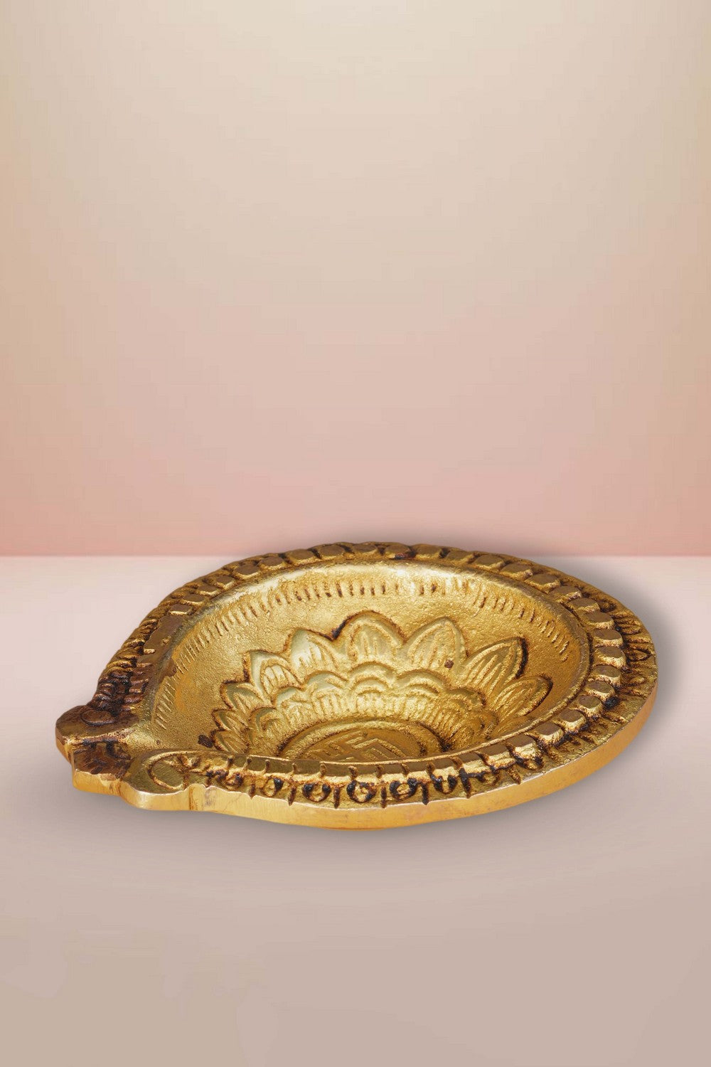 Image of Brass Diya With Beautiful Craving