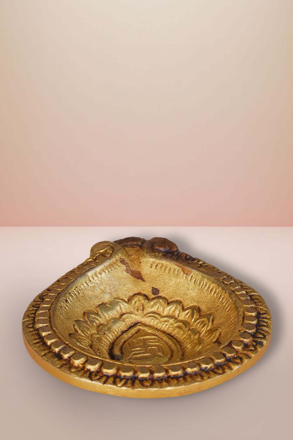 Image of Brass Diya With Beautiful Craving