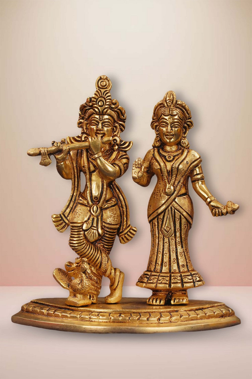 Image of Brass Radha Krishna With Peacock Idol