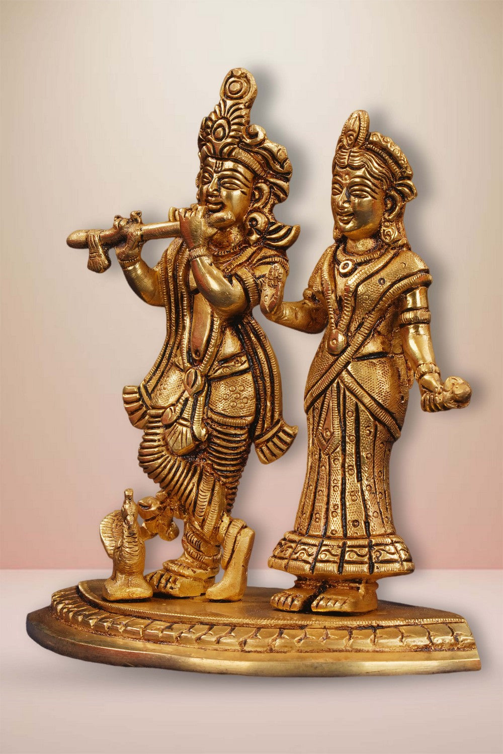 Image of Brass Radha Krishna With Peacock Idol