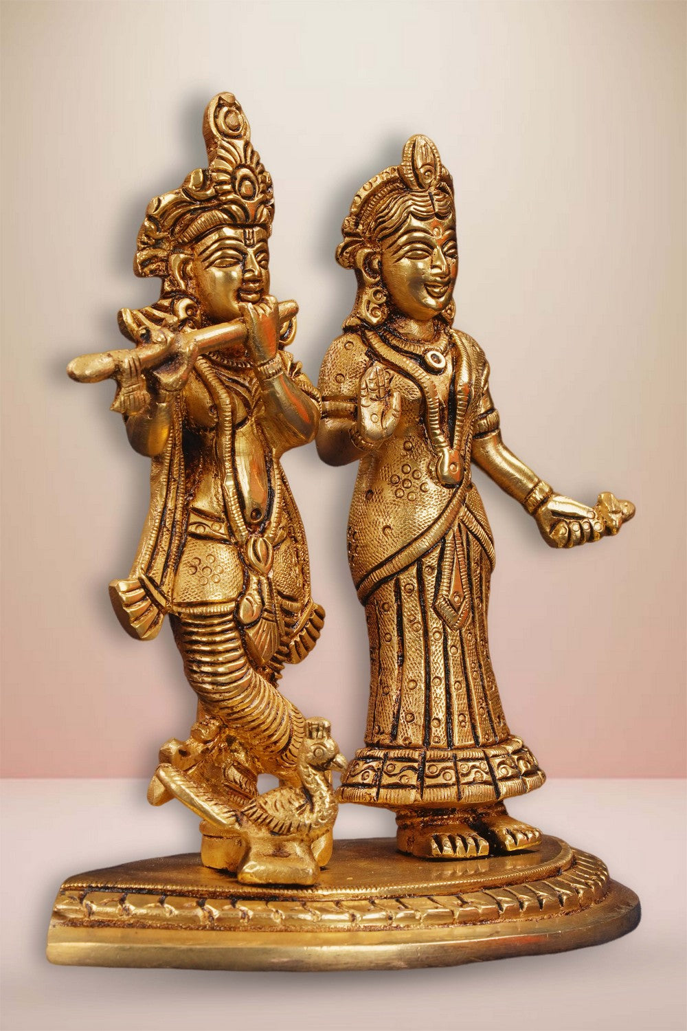 Image of Brass Radha Krishna With Peacock Idol