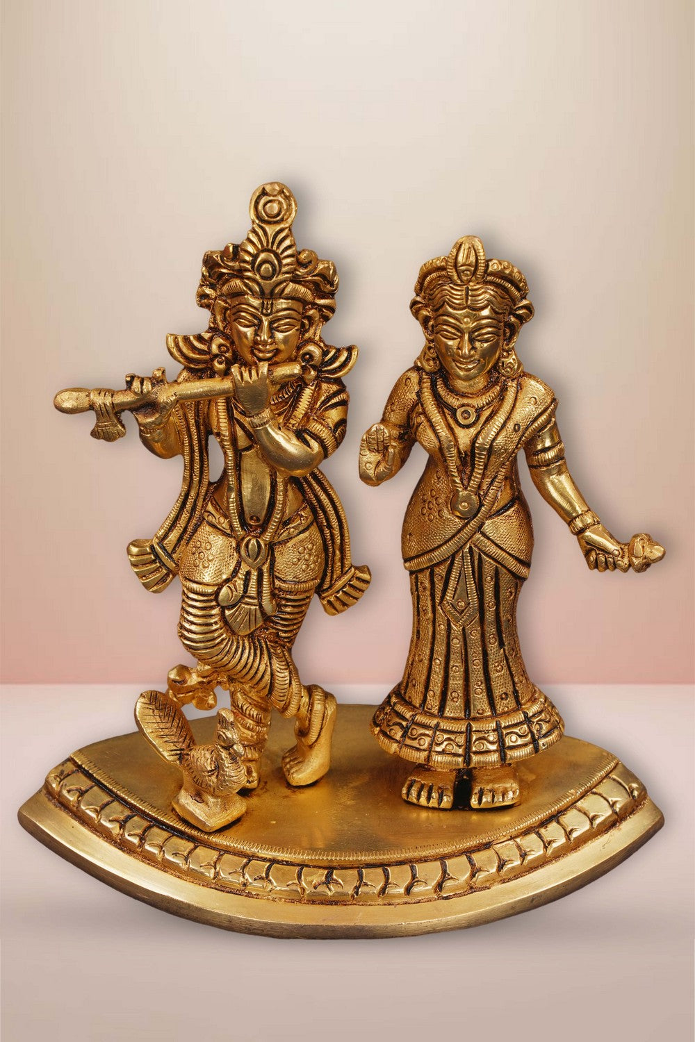 Image of Brass Radha Krishna With Peacock Idol