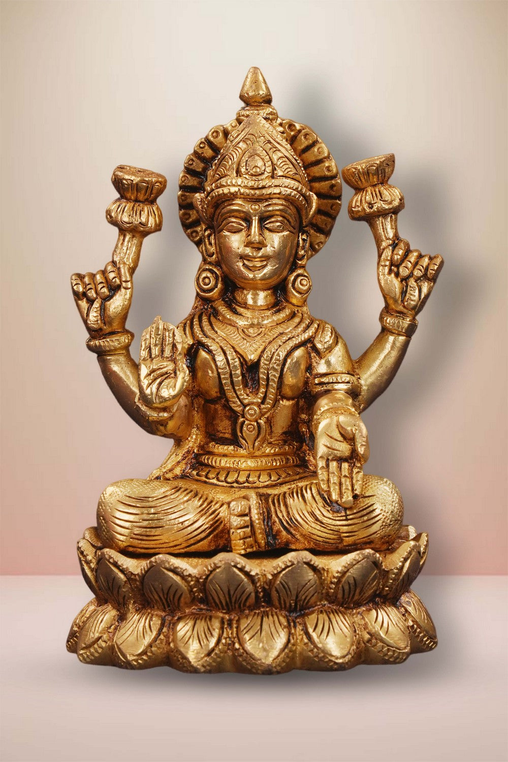 Image of Maa Lakshmi Sitting On Lotus Brass Statue