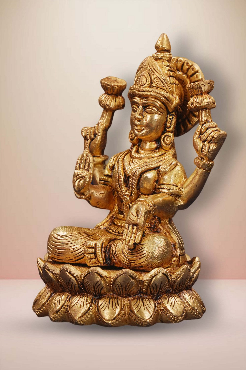 Image of Maa Lakshmi Sitting On Lotus Brass Statue