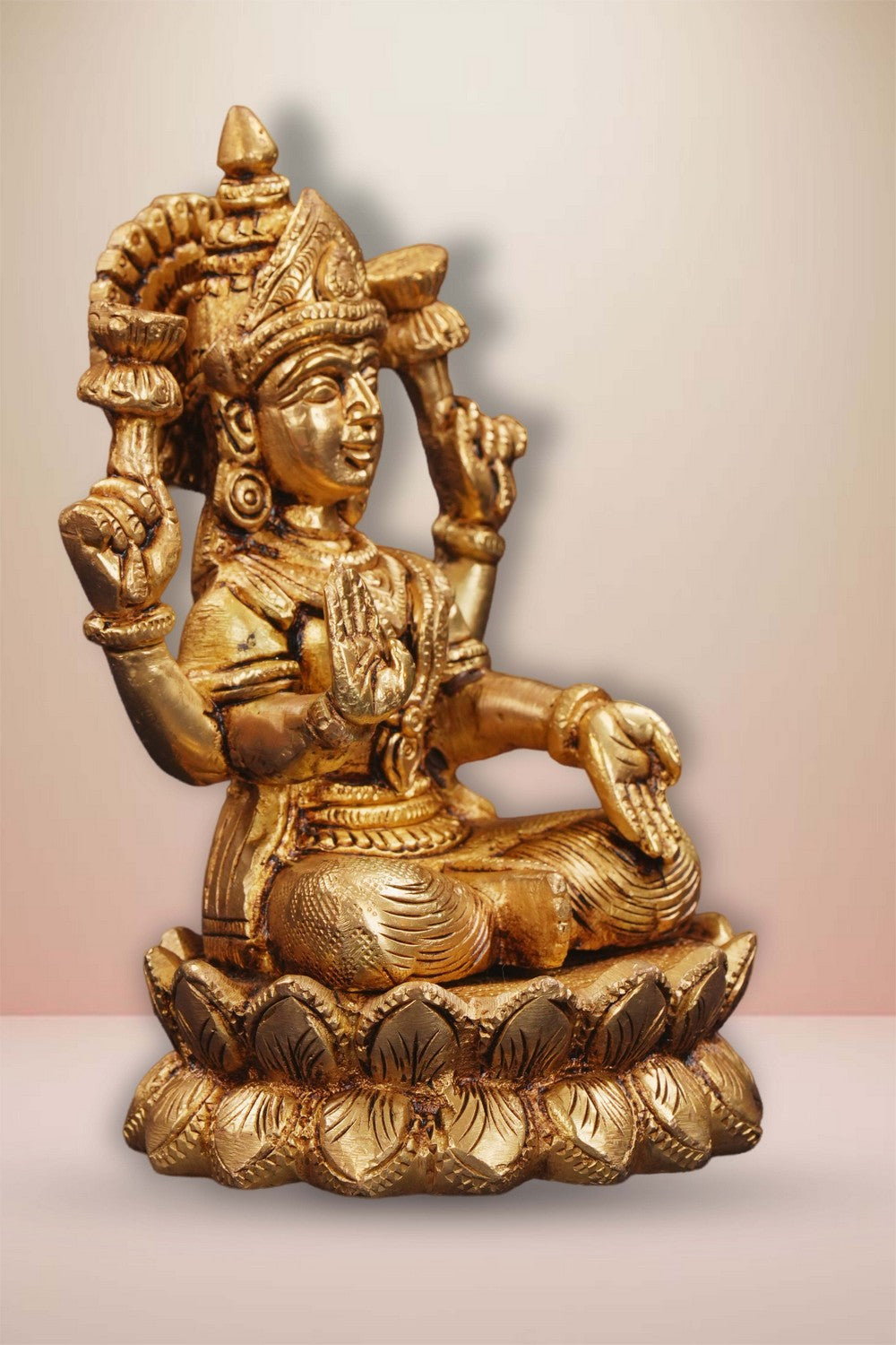 Image of Maa Lakshmi Sitting On Lotus Brass Statue