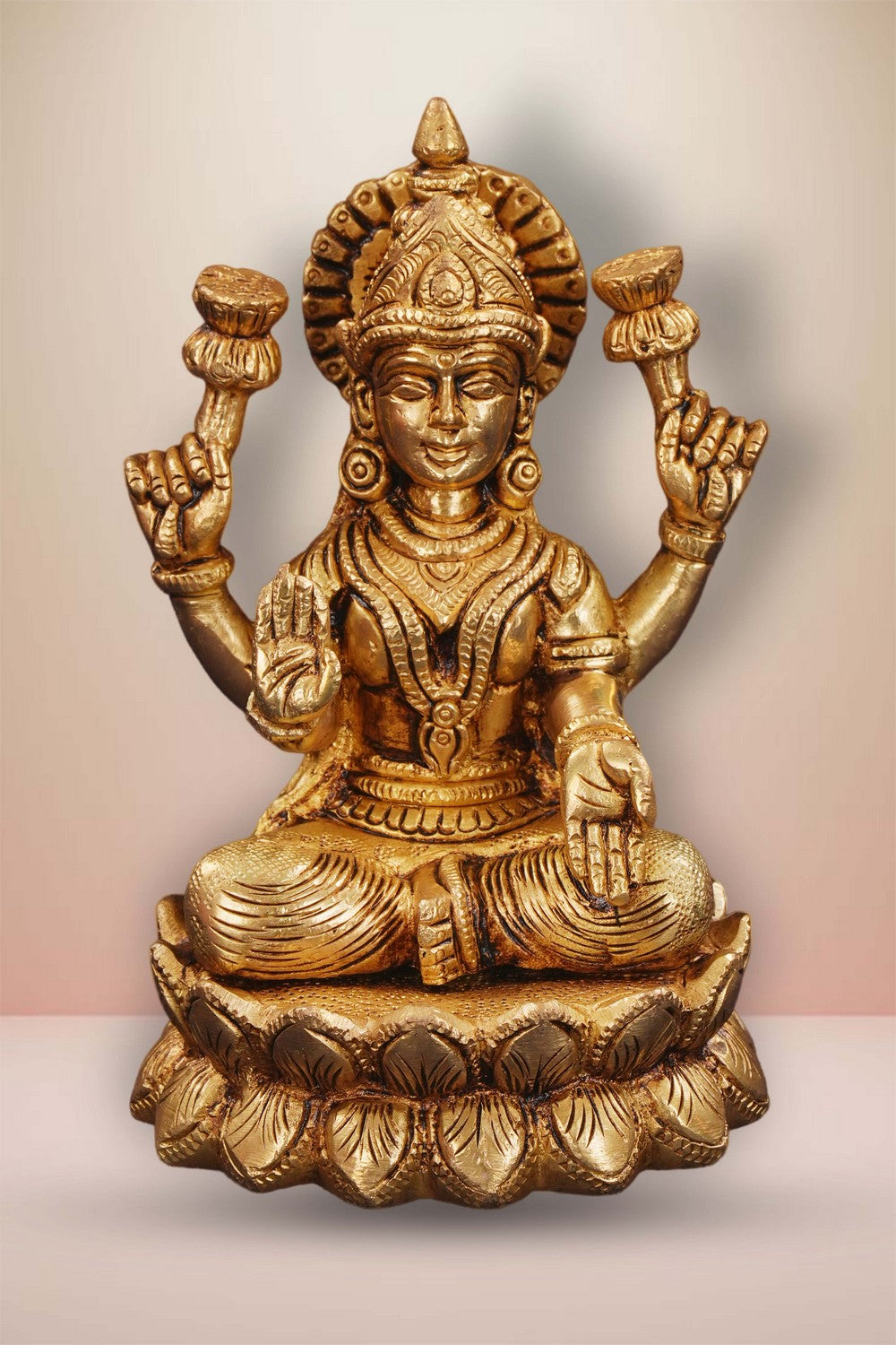 Image of Maa Lakshmi Sitting On Lotus Brass Statue