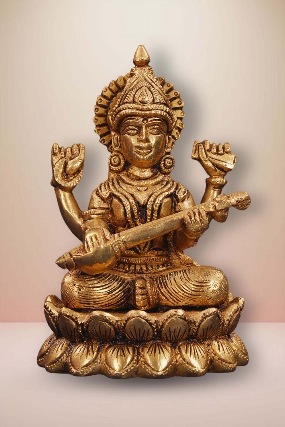 Image of A Brass Maa Saraswati statue in a sitting style