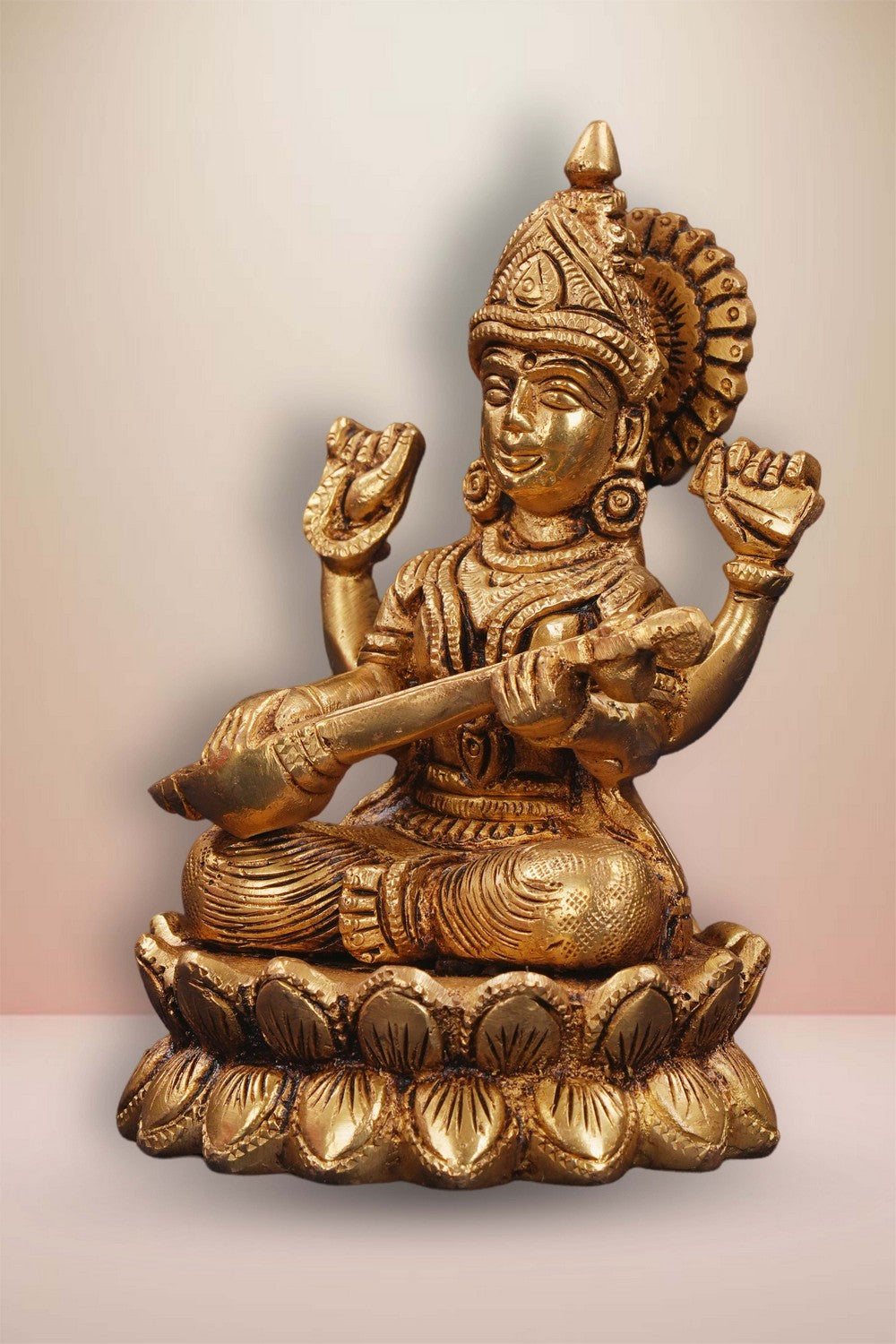 Image of A Brass Maa Saraswati statue in a sitting style