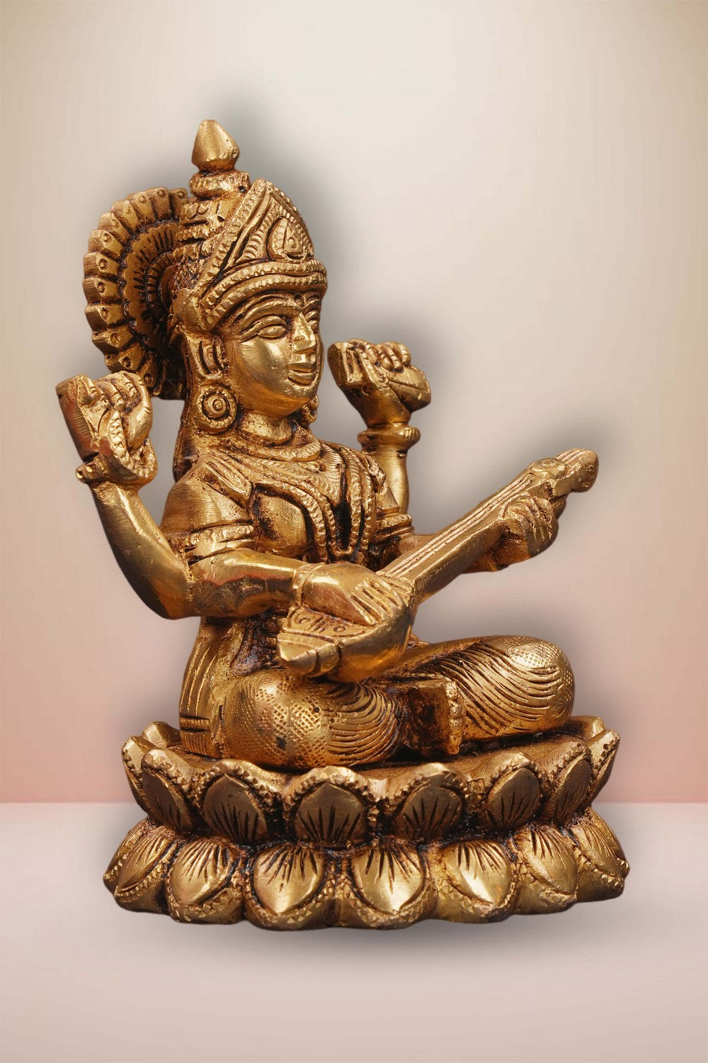 Image of A Brass Maa Saraswati statue in a sitting style