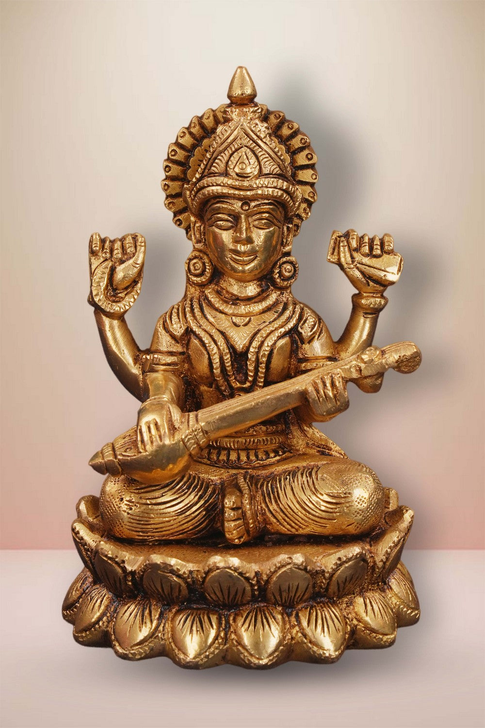 Image of A Brass Maa Saraswati statue in a sitting style