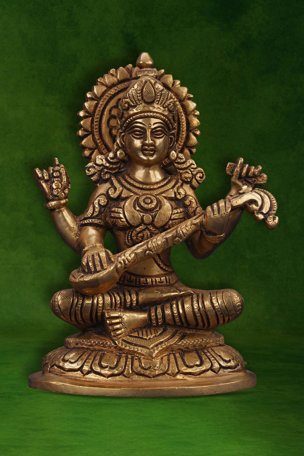 Image of A Brass Maa Saraswati statue in a sitting style