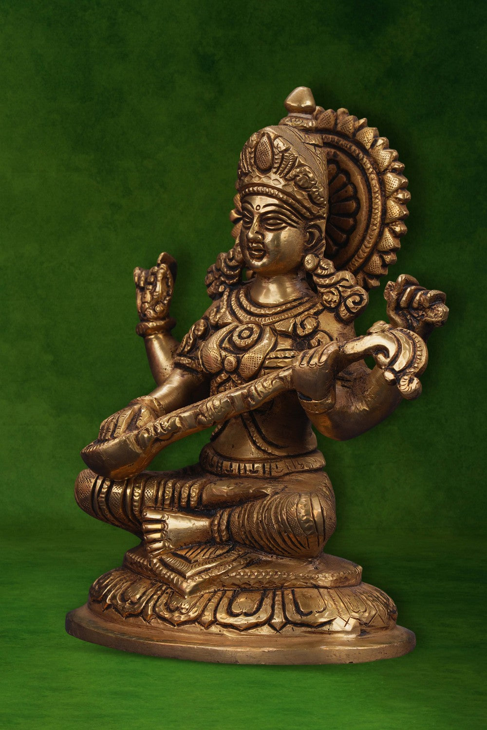 Image of A Brass Maa Saraswati statue in a sitting style