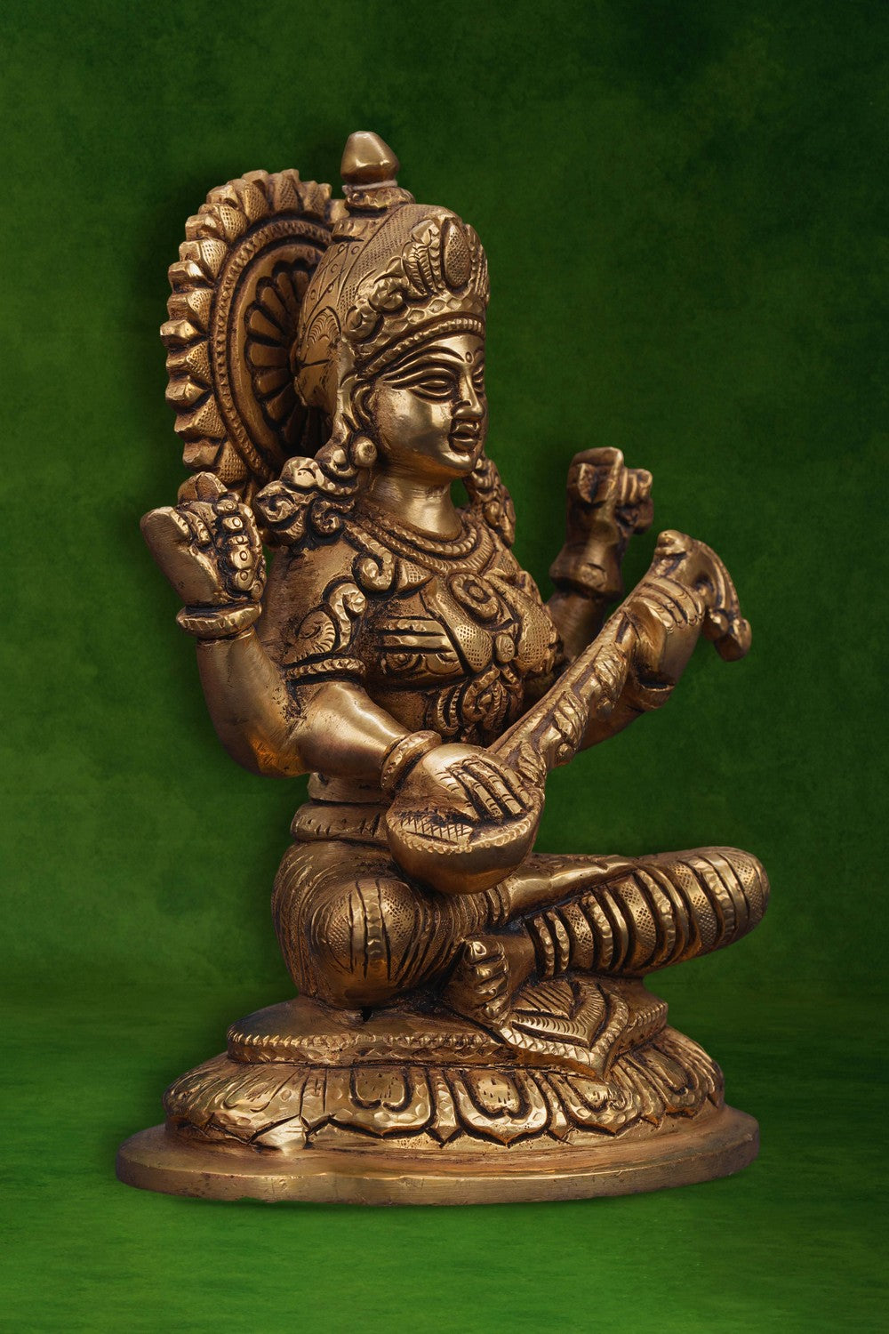 Image of A Brass Maa Saraswati statue in a sitting style