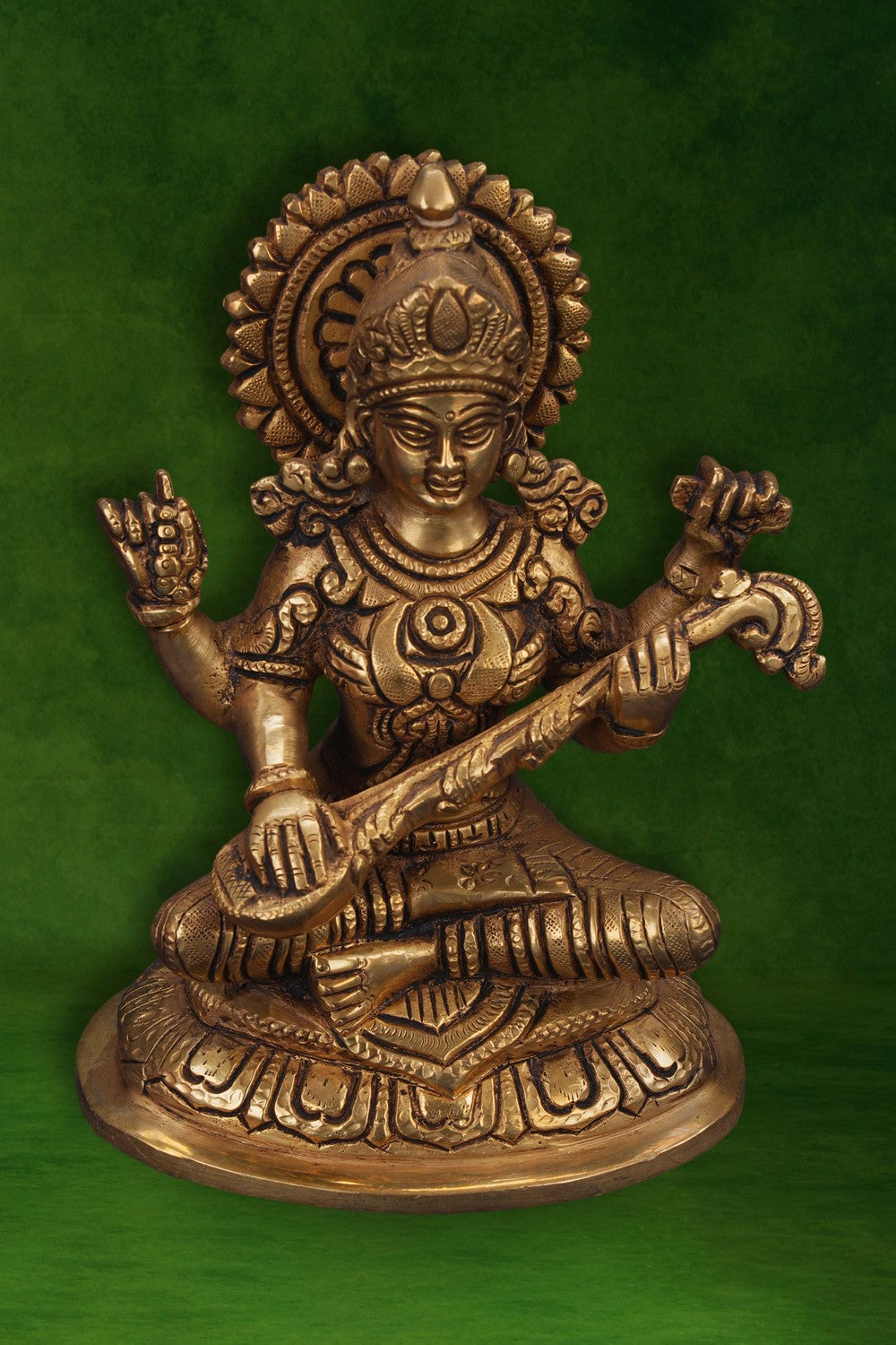 Image of A Brass Maa Saraswati statue in a sitting style