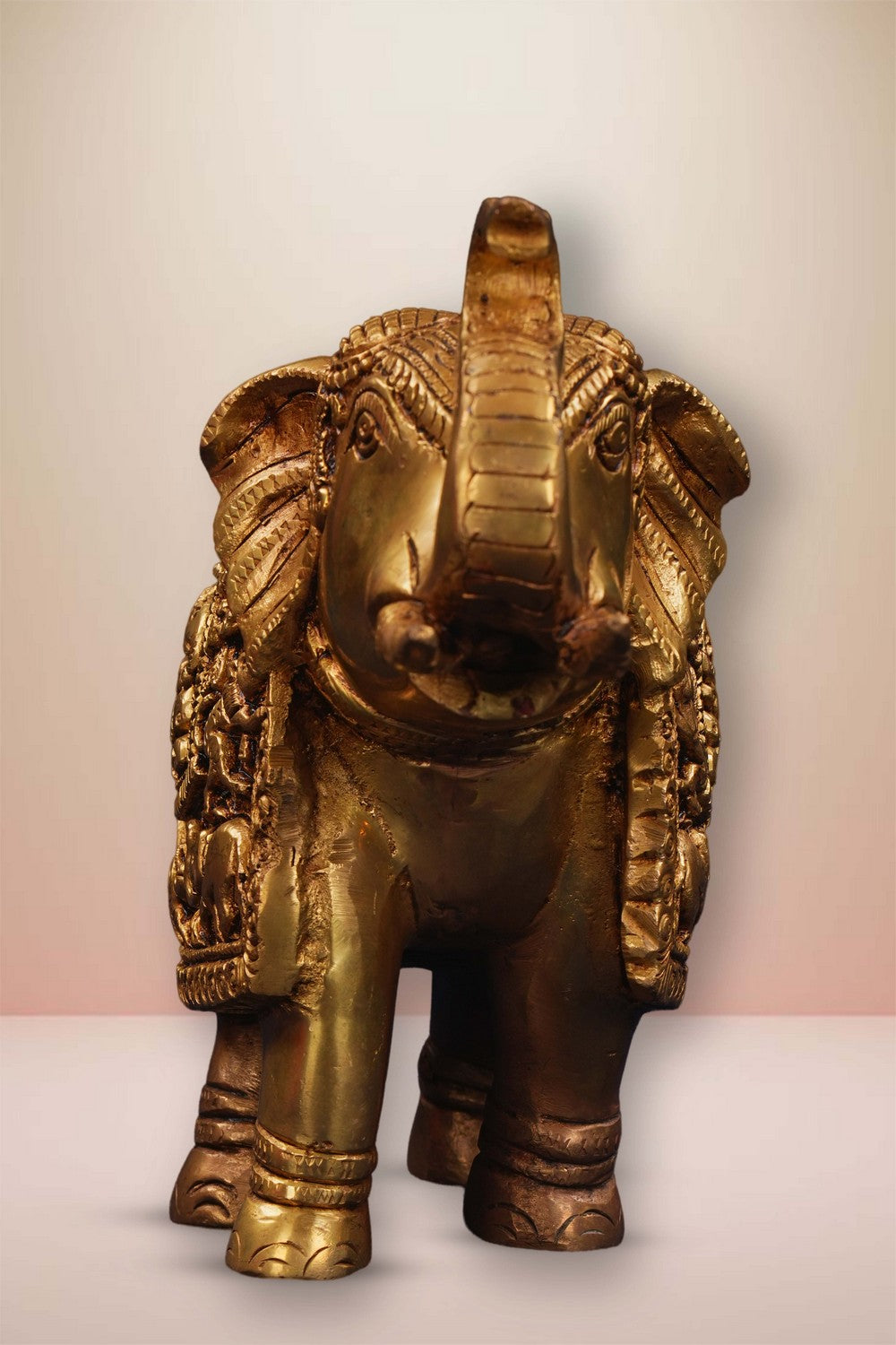 Image of Brass Elephant Crafted With Lord Ganesha