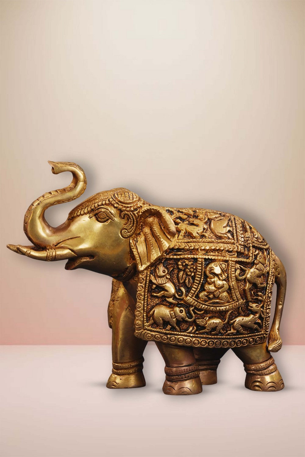 Image of Brass Elephant Crafted With Lord Ganesha