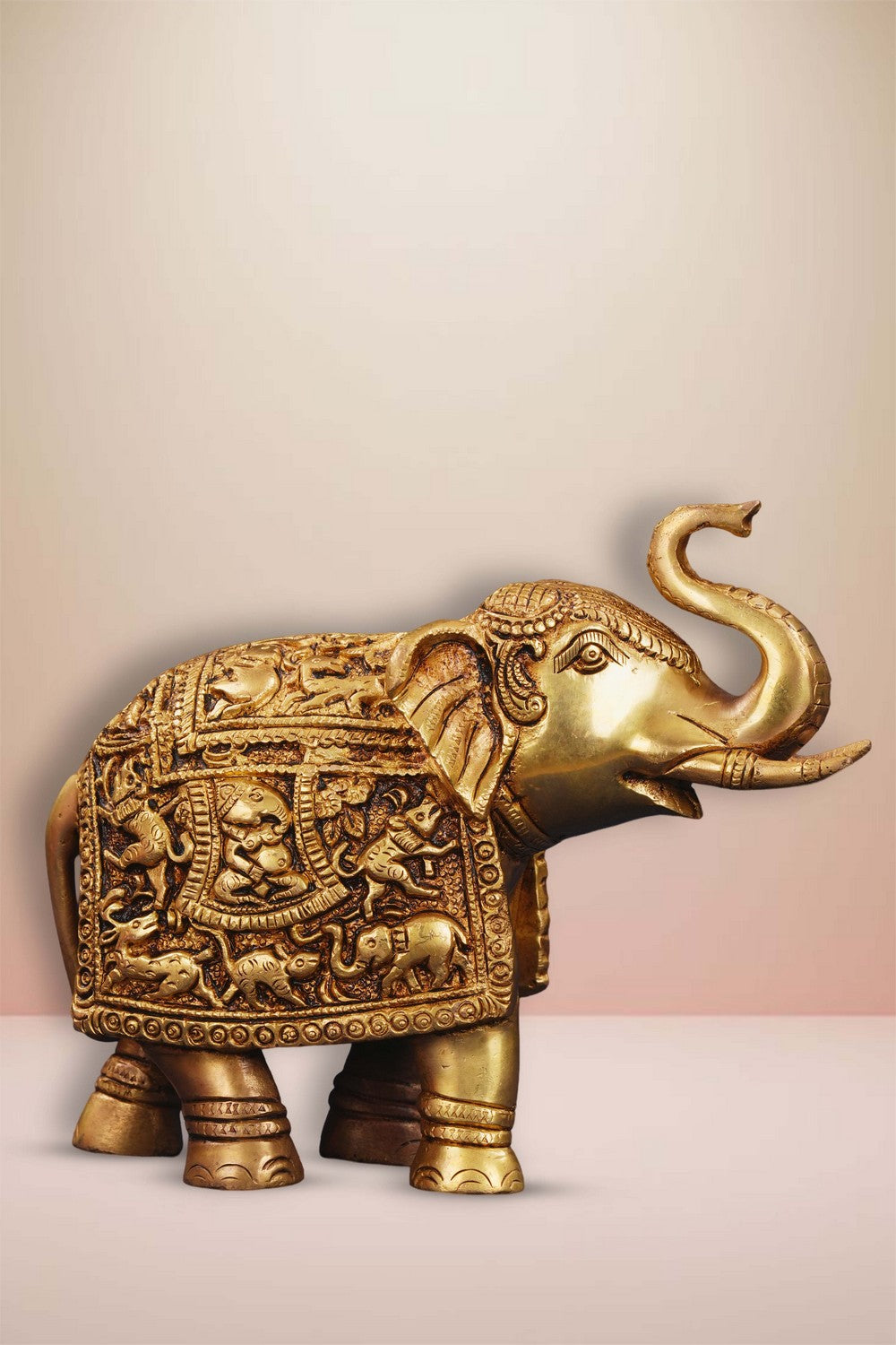 Image of Brass Elephant Crafted With Lord Ganesha