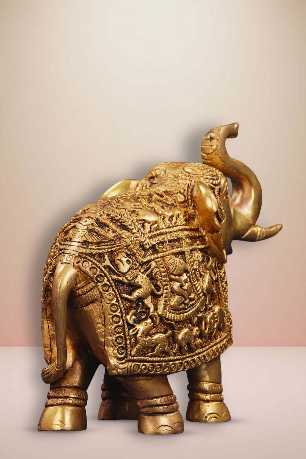Image of Brass Elephant Crafted With Lord Ganesha