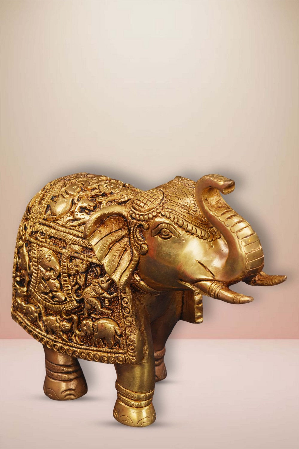 Image of Brass Elephant Crafted With Lord Ganesha
