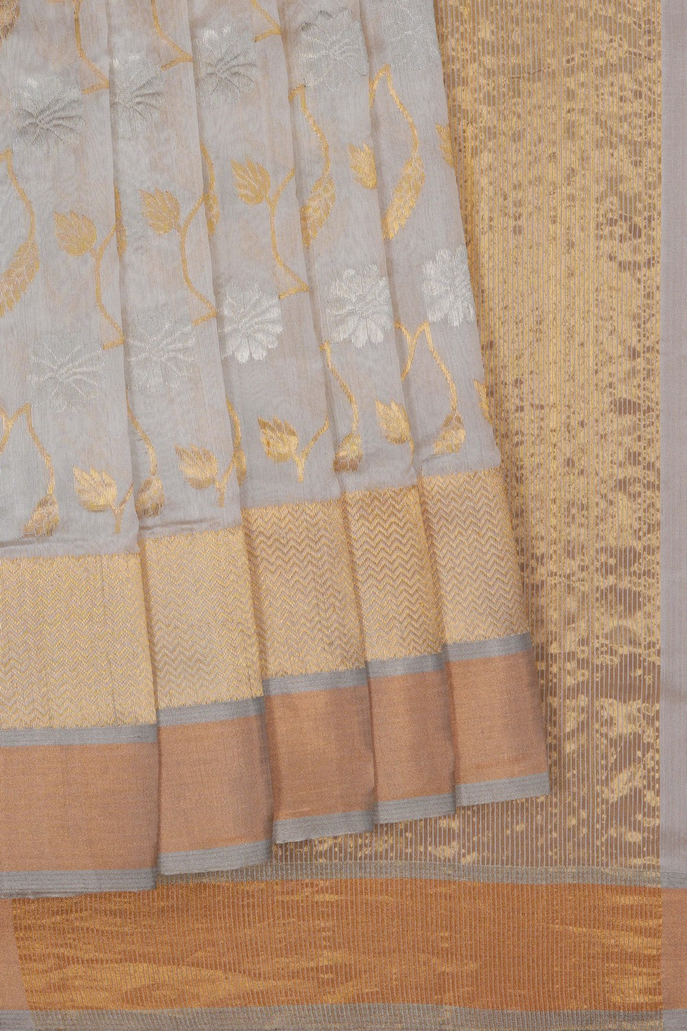 Image of Chanderi Silk Brocade Off-White Saree