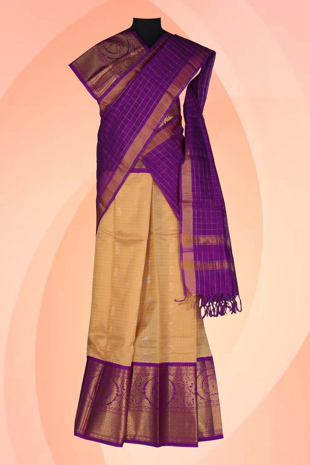 Image of A South Silk-Cotton Pavadai with Dupatta 3PCS